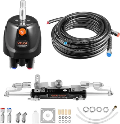 Produktbild von VEVOR Hydraulisches Außenborder-Lenkset, 300 PS, -Bootshydrauliklenksystem, mit 6,9 MPa Steuerpumpe, Zweiwege-Sperrzylinder & 7,9 m langen Schläuchen, für Einzelsteuerstand, Einzelmotor