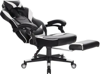 Produktbild von Happyment Gamingstuhl Preformace – Höhenverstellbar – Mit Fußstütze – Ergonomischer Bürostuhl – Kunstleder – Weiß – 2-in-1 Gaming & Büro