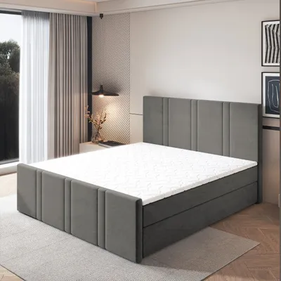 Produktbild von Masseno Boxspringbett COMOZA 180x200 cm Komplett-Set mit Bonell Matratze und Topper, Polsterbett mit Bettkästen -Grau, KRONOS 15
