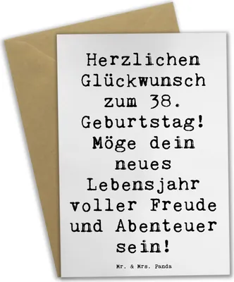 Produktbild von Mr. & Mrs. Panda Grußkarte Spruch 38. Geburtstag Freude Abenteuer - Weiß - Geschenk, vatertagskarte, einladungskarten, weihnachtskarten, Feier, Happy Birthday, Leben