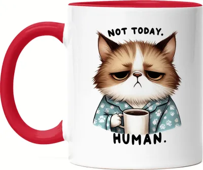Produktbild von Not Today Human Tasse Rot Katze Lustig Süß Geschenkidee für Morgenmuffel