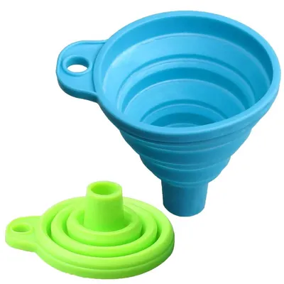 Immagine prodotto di Imbuti in silicone per cucina, 2 pezzi, pieghevoli, blu e verde, adatti al contatto con gli alimenti, senza BPA