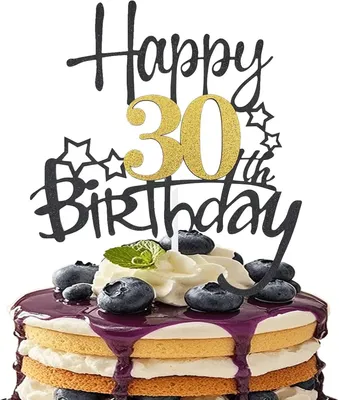 Produktbild von Tortendekoration Happy 30 Geburtstag, 16 cm, schwarz gold, für Geburtstagsfeier