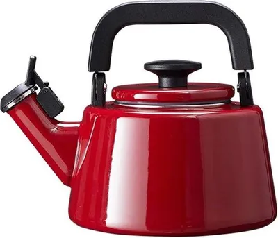 Image de Unyqoos® Teekessel 2,1 L – Bouilloire à thé en acier émaillé, couleur rouge vin, sans nickel, compatible avec les plaques de cuisson à gaz et à induction, dimensions : 17 x 25 x 19 cm, poids : 1 kg