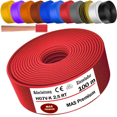 Immagine prodotto di Cavo di alimentazione H07 V-K RT, rosso, 100 metri, sezione 1x2,5 mm², con conduttore singolo, flessibile