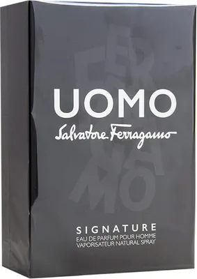 A black box of Salvatore Ferragamo Uomo Signature Eau de Parfum for men.