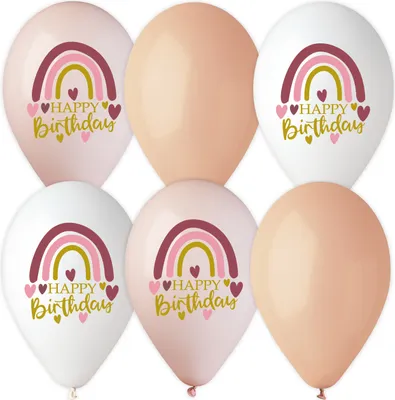 Produktbild von 6 Luftballons teilweise bedruckt zum Thema Happy Birthday Boho, 28-30 cm/11 inch