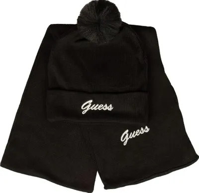 Immagine prodotto di Sciarpa e cappello con rovescia e pon pon donna GUESS completo con logo ricamato articolo J3RZA2Z3D70, L, Viscosa 50%,Acrilica 50%
