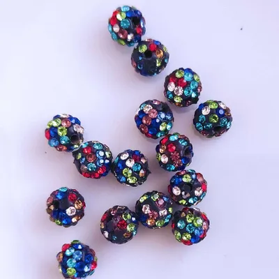 Zdjęcie produktu dla Koraliki Shamballa, brokat, 8 mm, 15 sztuk, czarne kryształki