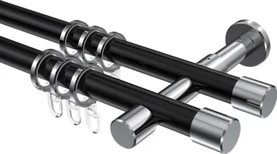 Produktbild von Interdeco Gardinenstange / Vorhangstange Schwarz / Chrom, Typ Prestige Santo (Kappe), 20 mm Ø 2-läufig, 400 cm