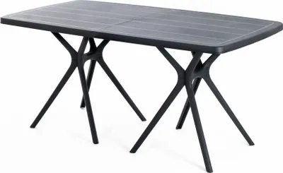 Immagine prodotto di Tavolo rettangolare da esterno 158x84 cm in polipropilene con fibre di vetro, robusto e resistente, apertura centrale per ombrellone, design moderno - OLIVER - Nero