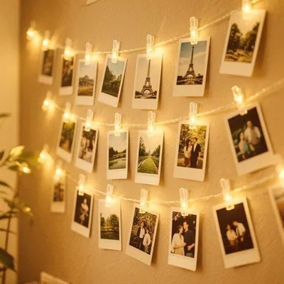 Productafbeelding van 12 m lichtsnoer met clips, 120 leds, fotoclips, lichtketting