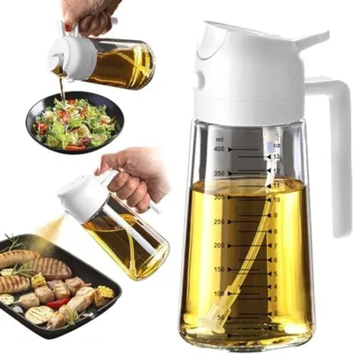 Produktbild von PolkaHome® Ölspender 2-in-1 – Küchenspray und Ausgießflasche, 470 ml, BPA-frei, Glas