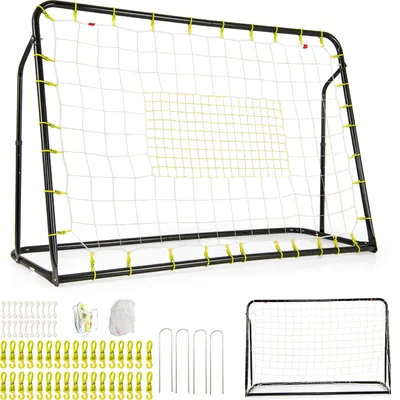 Image de COSTWAY 2 en 1 But de football & Rebounder, Set de buts de football réglables en hauteur pour enfants à partir de 6 ans Noir