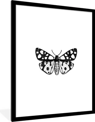 Produktbild von MuchoWow® Gerahmtes Poster Schmetterling - Vintage - Schwarz und weiß 60x80 cm - Poster mit Schwarzem Bilderrahmen Wandposter Rahmen Foto Bilder - Wohnzimmer - Dekorationen - Prämie
