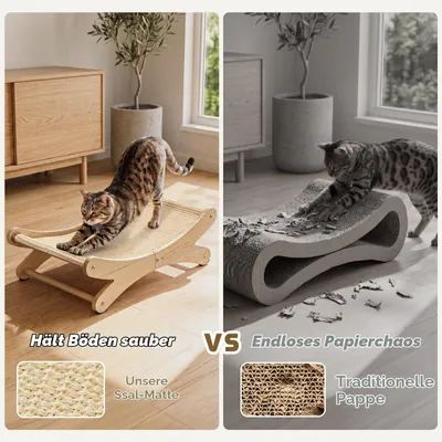 Imagen del producto de Tablero rascador para gatos en forma de U, 60x36x20 cm, hecho de madera con sisal natural, con zona de descanso, mueble rascador