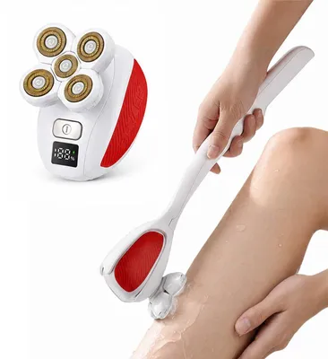 Produktbild von Rückenrasierer für Herren & Damen, elektrischer Körperrasierer mit langem Griff, 3 Wechselköpfe, 5D-Rasierkopf, IPX6 wasserdicht, USB-C, für den ganzen Körper