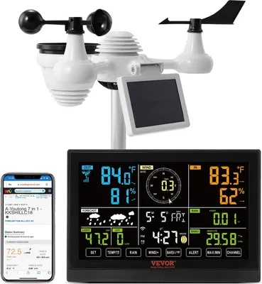 Produktbild von Profi WLAN-Wetterstation 7-in-1 solarbetrieben Wettercenter 7,5-Zoll-Display 150m Übertragungsreichweite Außensensor für Windgeschwindigkeit Windrichtung Temperatur Luftfeuchtigkeit Niederschlag