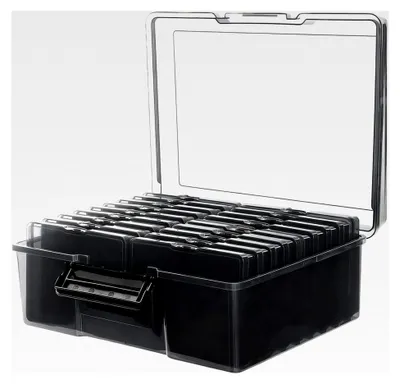 Produktbild von Schwarze Fotoaufbewahrungsbox mit 16 inneren Fotohaltern (17 x 12 cm), Organizer für Fotos, Karten, Aufkleber, 37,5 x 30 x 13 cm