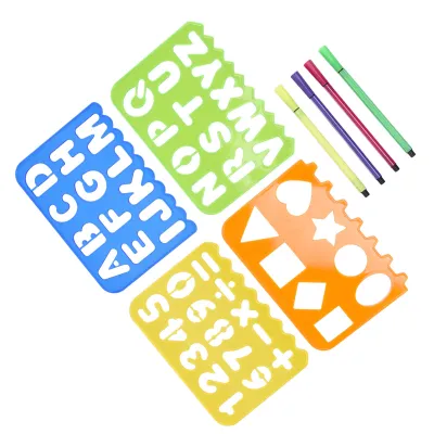 Produktbild von Zeichen Schablonen Set für Kinder, Nummern, Buchstaben und Formen, Zeichenvorlage, Lineal, Stift, Papier, Lernhilfe für Kreativität