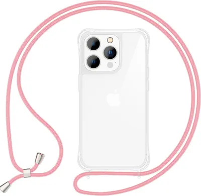 Immagine prodotto di Custodia con cinturino per iPhone 15 Pro Max Custodia per telefono cellulare da appendere intorno alla catena del telefono cellulare Custodia con cavo Rosa