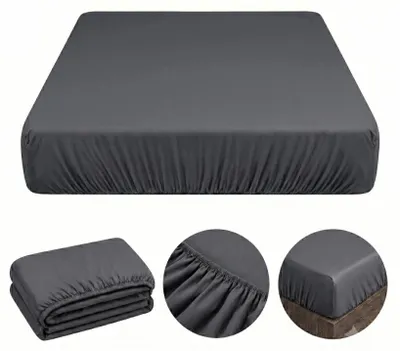 Zdjęcie produktu dla Prześcieradło z Gumką 200x200 Ciemnoszare, Zakładka 25cm, 100% Bawełna Premium, Antracyt, Grube i Gładkie, Na Duży Materac