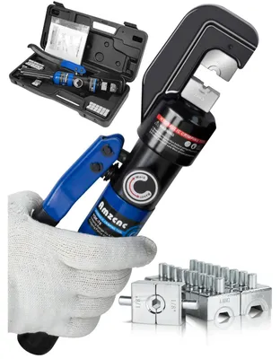 Produktbild von Hydraulische Crimpzange Kabelschuhzange Presszange - 4 bis 70 mm² - 9 Matrizen - Kupfer und Aluminium