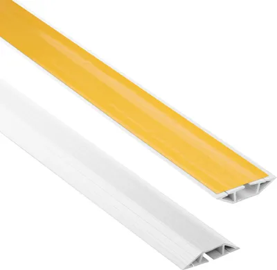 Produktbild von QUEST Kabelkanal Selbstklebend 10x80mm, 2m, PVC Kabelbrücke Boden, Stolperschutz, 3 Kanäle, Tapezförmig, Zuschneidbar , weiß