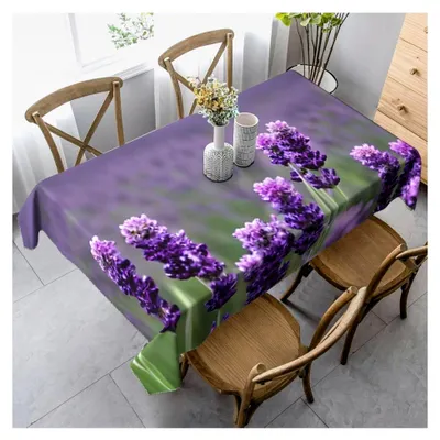 Produktbild von Rechteckige Tischdecke in Lavendelfarbe mit Blumendruck für Picknicks, Terrassen und Partys