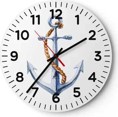 Produktbild von Wanduhr - Rund - Glasuhr - Anker Seil Segeln Meer - 30x30cm - Schleichendes Uhrwerk - Lautlos - zum Aufhängen bereit - Dekoration Modern - Wanddekoration aus Glas - C4AR30x30-2851