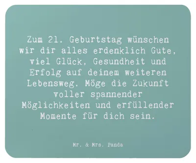 Produktbild von Mr. & Mrs. Panda Mouse Pad Spruch 21. Geburtstag - Meeresbrise - Geschenk, Glückwunsch, laptop mauspad, Erfolg, mousepad, Meilenstein, Handgefertigt, Feier, computermatte
