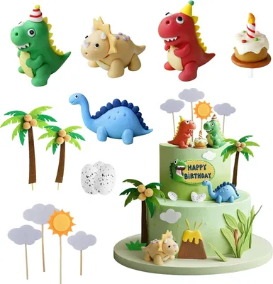 Obrázek produktu pro Dekorace na dort ve tvaru dinosaurů, 14 kusů, zelená, vhodné pro dětské oslavy