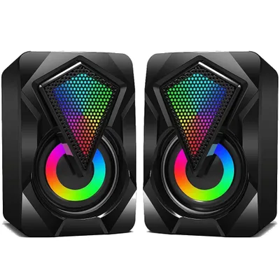 Produktbild von PC Speaker, USB Computer Speaker 10 W 2.0 Stereo Speaker System with Colourful LED Lighting for PC Computer Desktop Notebook Smartphone