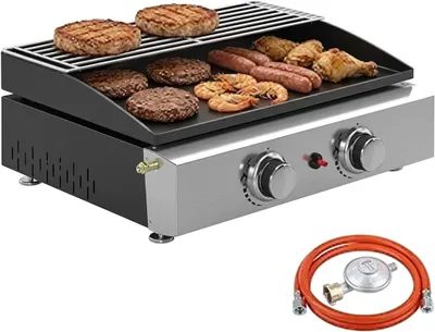 Produktbild von Gasgrill Tischgrill 5 KW mit 2 Brennern, tragbar aus Edelstahl, Schwarz