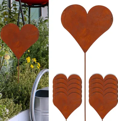 Produktbild von 12er Set Gartenstecker Herz im Rost Design 80 cm