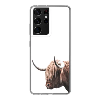 Produktbild von MuchoWow® Handyhülle Schutzhülle Hülle für Samsung Galaxy S21 Ultra Schottischer Highlander - Kopf - Weiß Silikon Softcase Handy Hülle - Mobiltelefon