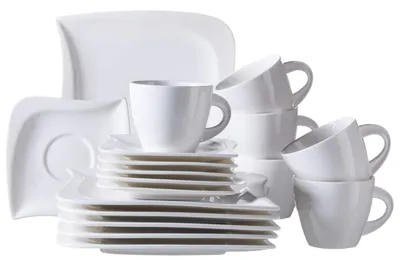 Kaffeeservice 18-teilig, Porzellan, weiß, für 6 Personen