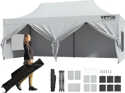 Produktbild von VEVOR Pavillon 304,8x609,6x320cm Gartenzelt 500D PolyurethanSilber-Gewebe Faltpavillon höhenverstellbar inkl. Aufbewahrungstasche Partyzelt  12-16 Personen Pop up Zelt Gartenpavillon für Campingausflug
