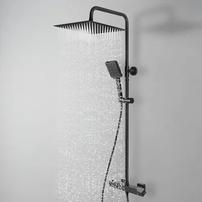 Produktbild von Thermostat Duschsystem Komplettset Schwarz mit 30cm Edelstahl Regendusche, 6 Strahlarten Handbrause und Höhenverstellbarer Duschstange 88-124cm, Edelstahl Badezimmer Duschgarnitur
