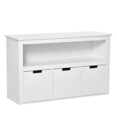 Produktbild von HOMCOM Wohnzimmer-Sideboard mit 3 herausnehmbaren Schubladen und offenen Regalen für Bücher, Spielzeug, zusätzlicher Aufbewahrungsschrank für Schlafzimmer, Küche, 102 x 33 x 61,5 cm, Weiß