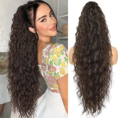 Produktbild von Haarteil Zopf mit Klammer, Lange Wellig Lockig Haarverlängerung 75cm Dunkelbraun