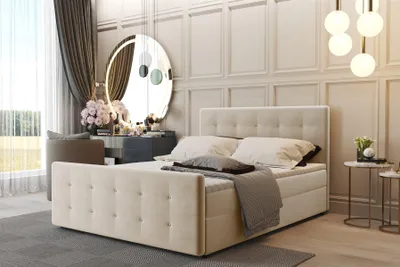 Produktbild von Boxspringbett Schlafzimmerbett CARLOS 140x200cm Stoff Beige inkl.Bettkasten