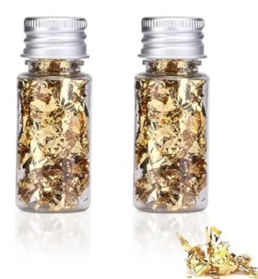 Image de Flocons d'or en feuille, 2 flacons, pour la peinture, la décoration des ongles, les meubles et l'artisanat