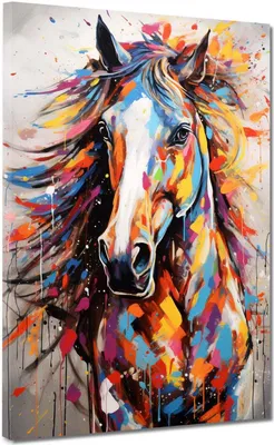 Produktbild von Pferd Pop Art Tier Leinwandbild Wandbild Kunstdruck XL Deko: 105x140x4cm