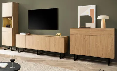 Produktbild von Wohnwand "Breda" in Stone Eiche Wohnkombination 3-teilig 400 cm, mit Push-to-Open und inklusive Beleuchtung