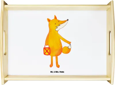 Produktbild von Mr. & Mrs. Panda Holztablett Fuchs Laterne - Weiß - Geschenk, Servierplatte Holz, Dekotablett, sofatablett, Füchse, Selbstbewusst, Liebeskummer Spruch, Tablett