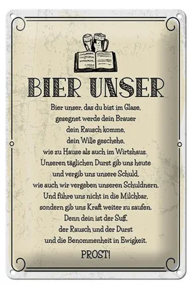 Produktbild von Blechschild  Bier Unser in Ewigkeit Gebet, 30 x 20 cm, Blechschilder Spruch Alkohol Beer