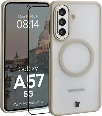 Produktbild von Schutzhülle mit Magnetring + gehärtetem Glas Bizon MatteO Pack für Galaxy A57 5G, Getönt-Beige