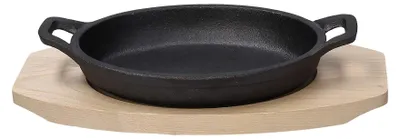 Gusseisenpfanne 17 x 11 cm mit Holzuntersetzer
