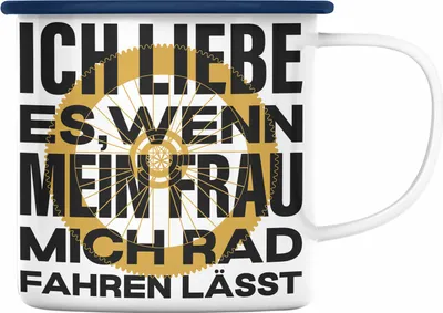 Produktbild von Trendation - Fahrradfahrer Geschenk Emaille Tasse mit Spruch Rennrad Mountainbike Geschenkidee Radfahrer (Blau)
